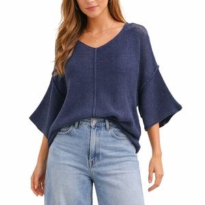 AERIE Cotton Open Knit Chunky Drop Shoulder  Sweater US Sz L